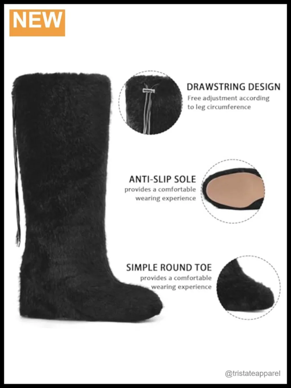 Women's Faux Fur Knee High Snow Boots Furry Fluffy Winter Boots Wedge